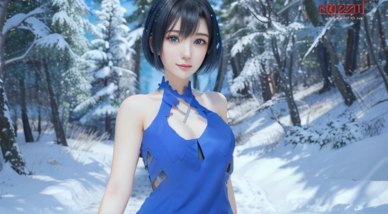 Realistic、Highest quality、Highest quality、masterpiece、Ultra-high resolution、RAW Photos、Realistic、Bright lighting、Face Light、Smooth Professional Lighting、Looking into the camera、alone、Adult female、Beautiful woman、Super Beauty、Realistic肌、Moisturized Skin、Realistic eyes and faces、Perfect model body shape、Beautiful Eyes、Big eyes、Inconspicuous tear bags、slim、Medium sized big breasts、Beautiful fingers、Very short hair、Black Hair、black eye、Looks happy、Cowboy Shot、(Both ears are hidden by hair)、(((Transparent Water Dress)))、Fantasy World、Medieval Europe、The snow queen、ice magic、ice sculpture、Ice Country、