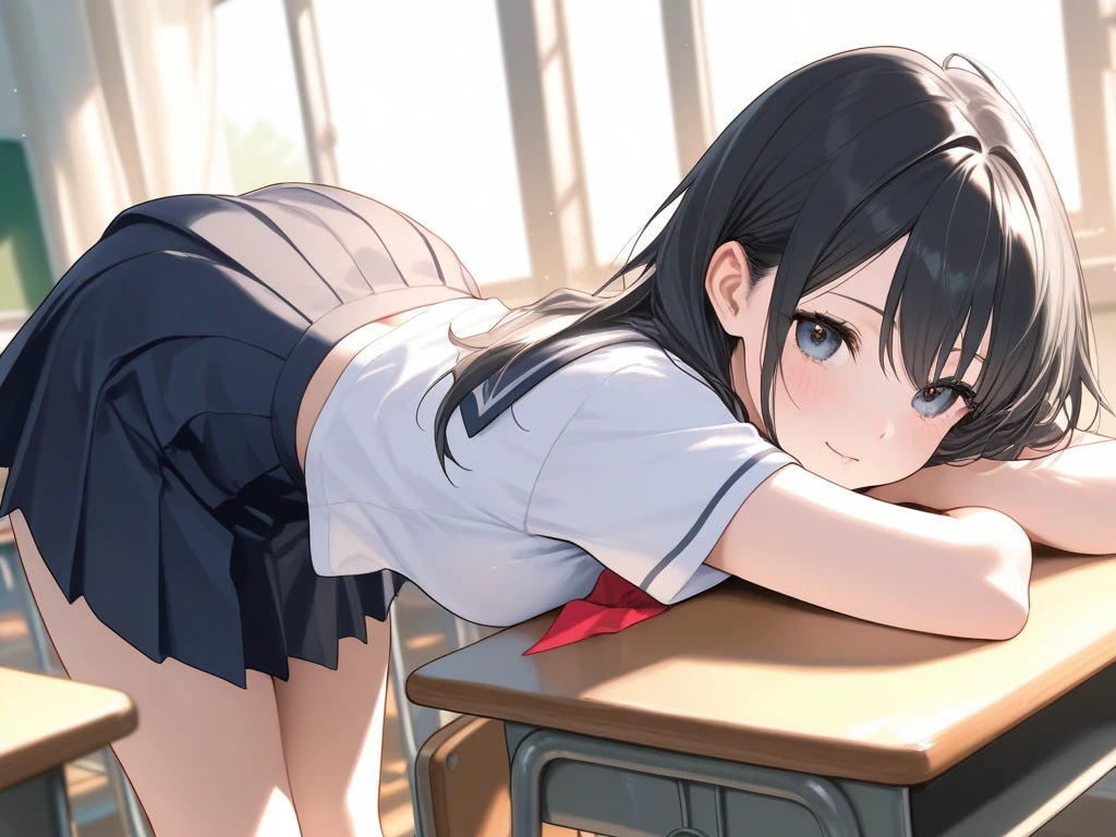best god quality, Ultra-detailed, perfect Anatomy, (Draw a tomboy excitedly at a inside a college library), 1girl, is a excited beautiful tan girl, tomboy aesthetic, dark skin girl, tanline skin, (dark skin*2), (long black + wavy hair*1.2), (school girl outfit*1.2), Full limbs, complete fingers, groin, Beautiful hazel eyes, well-proportioned tan tomboy, smug eyes, student clothing, in a library, High resolution, Best lighting by professional AI, college library, studying students, looking at viewer, (((One girl in middle))), (((SOLO))), (library in background)