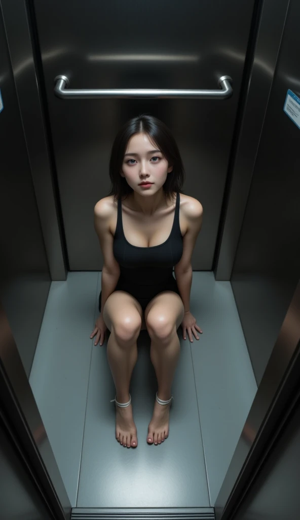 A girl desperately needs to relieve herself、(Correct ??????? of the fingers)、（Draw hands and feet separately)、very beautiful、Ideal proportions、natural ???????、Very stylish、In the elevator、(Squat with your ????????? apart:1.37)、(Place your hands on your knees)、(Anguished expression:1.4)、Close-up、photograph、High resolution、Super detailed、Bright colors、Soft lighting、