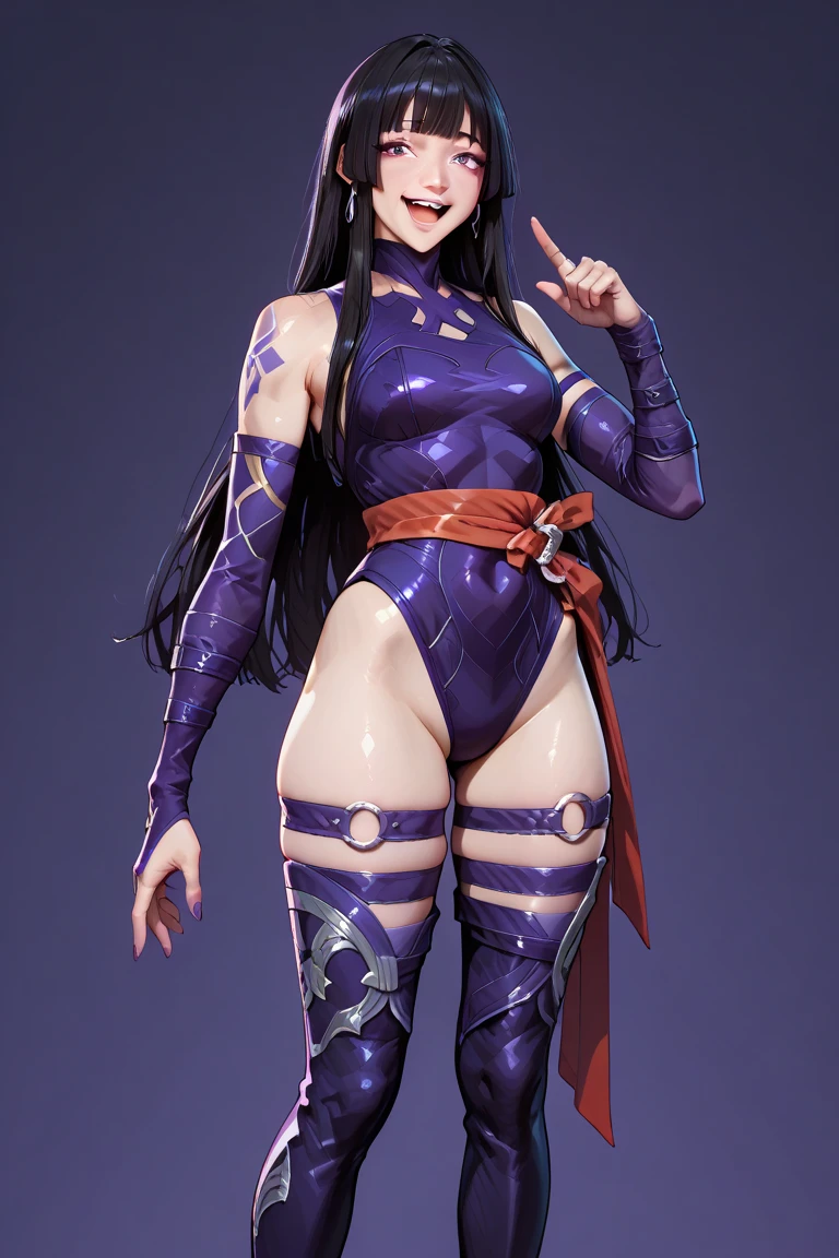 Masters of Animation, A perfect masterpiece, On a snow-white background、Cool Outfits, Sexy and modern clothing、Sexy mature modern woman standing, Flowing purple hair, Spanish Curly Hair, Full Body Stand Posture, Thin legs, ((Large Breasts)), Detailed facial details, Natural and beautiful standing posture, Crisp and realistic body detail,(Browsing Caution:0.9)