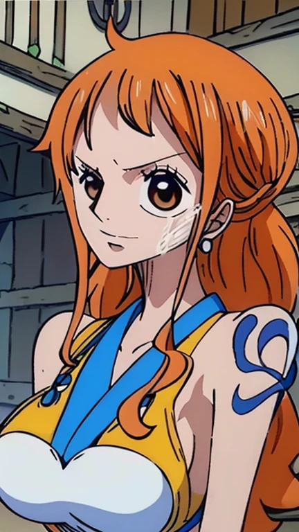 Nami in muscular demon appearance with huge breasts and giant buttocks