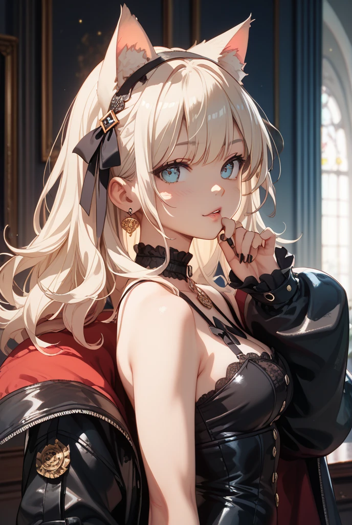 masutepiece, Highest Quality, (Perfect face:1.1), (high detailing:1.1), (ultradetailed eyes), Dramatic, superfine illustration, Extremely detailed, 1girl in, (pale skin), Ethereal eyes, (light eyebrow), Solo, Long hair, Pouty lips, Cinematic lighting, Long ponytail, Blue eyes, Blonde, ((Lovely smile))