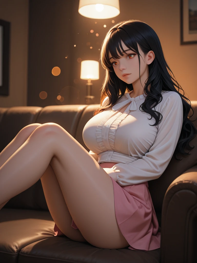 nsfw, black eye, One person, Large Breasts, Only wearing a T-shirt, Sitting with legs apart