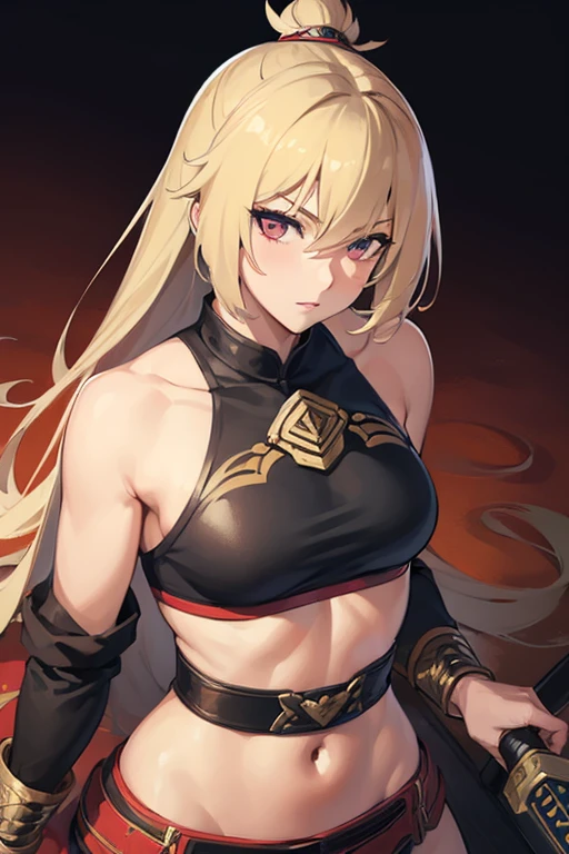 ((Masterpiece)), ((Best Quality)), (Ultra-detailed), absurdress, extremely detailed CG unity 8k wallpaper, official arts, Accurate description of shapes, (Realistic), Detailed hands, expressive eyes, upper-body, a closeup of a, 独奏, (woods, scenery, Dramatic light, illustartion:1.1), (Standing, Hand on the side, smile1.2), (1girl, mature female, Average Breasts, Hair between the eyes, blonde hair, Long hair, red eyes:1.4), ( single glove, Artificial horns, high collar, shoulder tattoo, Arabian clothing, Ancient clothing of southerners, Hair between the eyes, red pants, turban, Jewelry, Blue bracelet:1.3), , ((Masterpiece)), absurdress, HDR, Gilgamesh caste), Gender reassignment \(MTF\),