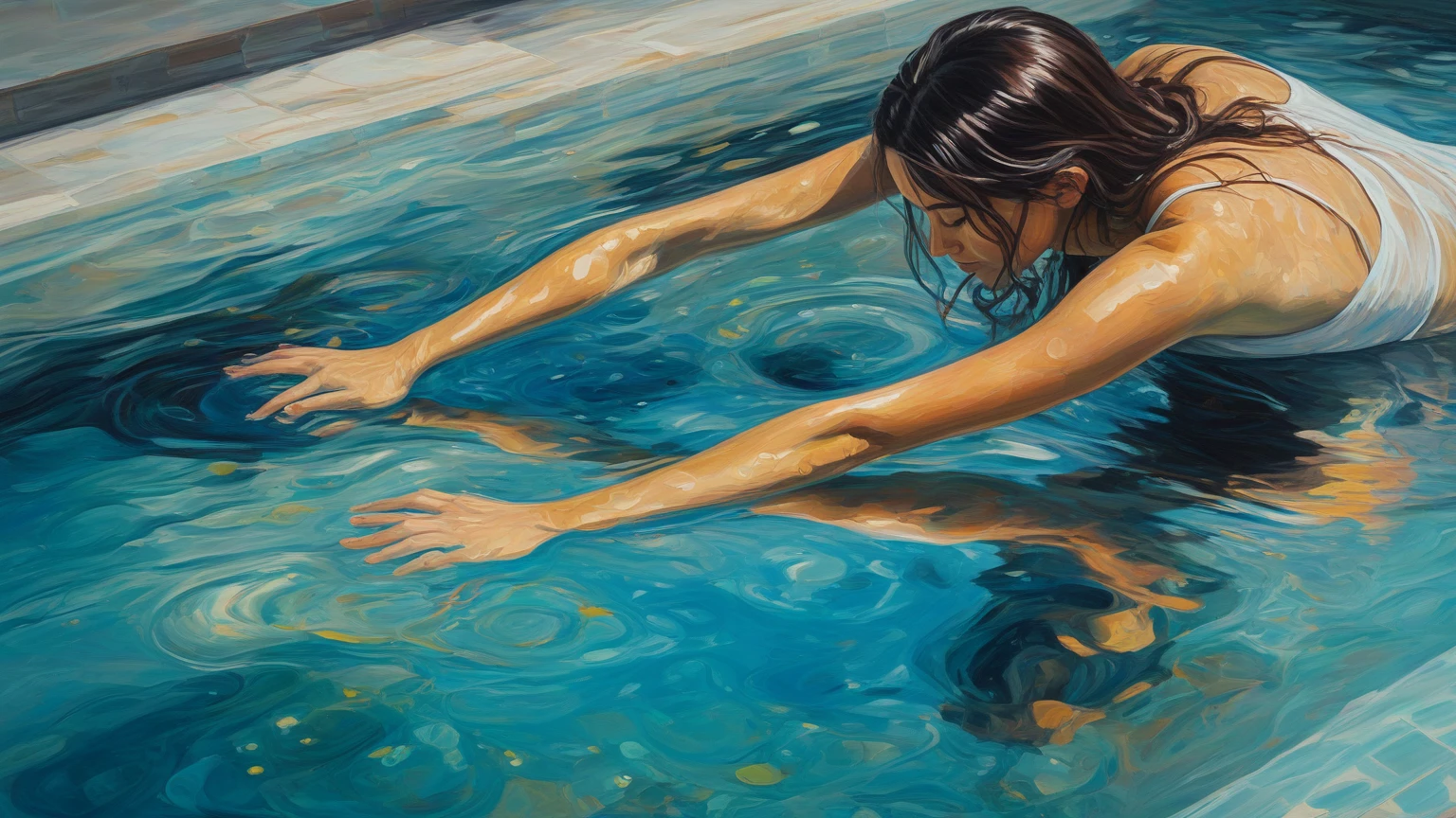 Deep subliminal, Surrealism, in watercolor style, Photorealism, look from bottom to top, depth, Water