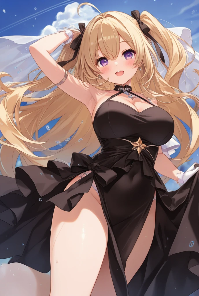 ((8K resolution))、((highest quality))、((masterpiece))、((Very detailed))、 (Anatomically correct)、((theme、whole body:1.1)), one person、girl、blush、Shy laugh、(Fair skin、slender),(hair:Short Bob、Champagne Gold),(Golden Satin Bra、Golden Satin Panties)