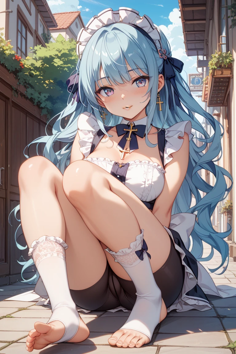 (Vulgar,nsfw),(skirt lift,very windy),(beautiful elegant white panties),very low angle,from below),((masterpiece, highest resolution,best quality)), (beautiful illustration), ((Kamisato Ayaka in Genshin Impact)), ((semi long beautiful silver blue hair,blunt bangs,pony tail,beautiful blue eyes)),(solo),(beautiful elegant office blouse and black skirt,skirt lifted by herself,own hands),(looking at the viewer), (walking around the shopping mall),
(innocent smile, Embarrassed),(white over-kneehighs,Lace chalker, wristband, fingerless gloves, over-kneehighs,
Lace chalker, diamond necklace,wristband, fingerless gloves, earrings), (cinematic lighting, very windy),shopping mall,big city,busy street,day,blue sky,flowers and trees,crowded,open your legs from below from the ground high school girl Underwear patterns Look away and take a look super knowledgeable girls thin line