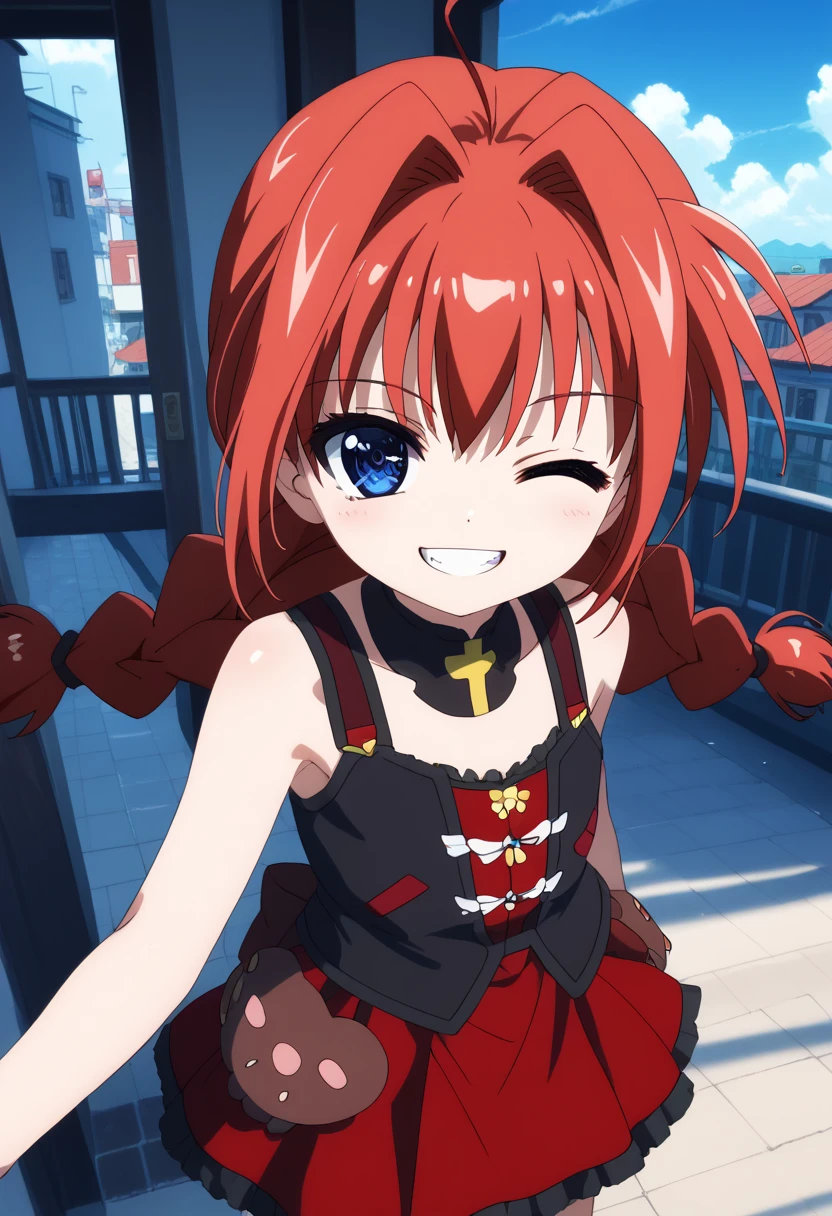 masterpiece, Highest quality, Soft lighting,  Looking at the audience, alone, smile, whole body,,(Browsing Caution),(Spread your legs,She spreads her organs to show her uterus), (orgasm: 1.5), (Sexy Body), (Big Breasts: 1.2),),((Cute Costumes:1.5)),(Pussy angle),(pussyfocus,pussyfocus),((Low length:1.5)),(((Young girl:1.5))),(7 years old),((Double Peace)),(((Little:1.4)),((Naughty Camitop)),(((squatting,open legs))), (Young Ver.),(squat),((Not wearing)),((I'm showing my/I'm showing off my)),(((smile))),Magical Girl Lyrical Nanoha StrikerS: Life