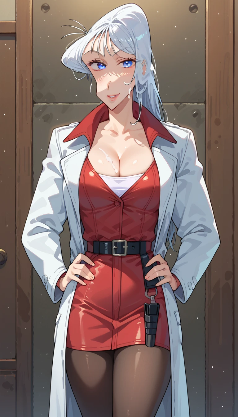 <lora:eirin:1>,1girl, bangs, blue_dress, blue_eyes, blue_headwear, blush, braid, breasts, cleavage, clinic, collarbone, cowboy_shot, doctor, eyebrows_visible_through_hair, hat, labcoat, large_breasts, long_hair, long_sleeves, looking_at_viewer, multicolored_clothes, multicolored_dress, nurse_cap, open_mouth, red_cross, silver_hair, simple_background, solo, standing, stethoscope, very_long_hair, yagokoro_eirin, <lora:smv1:0.8>, masterpiece, best quality, perfect composition