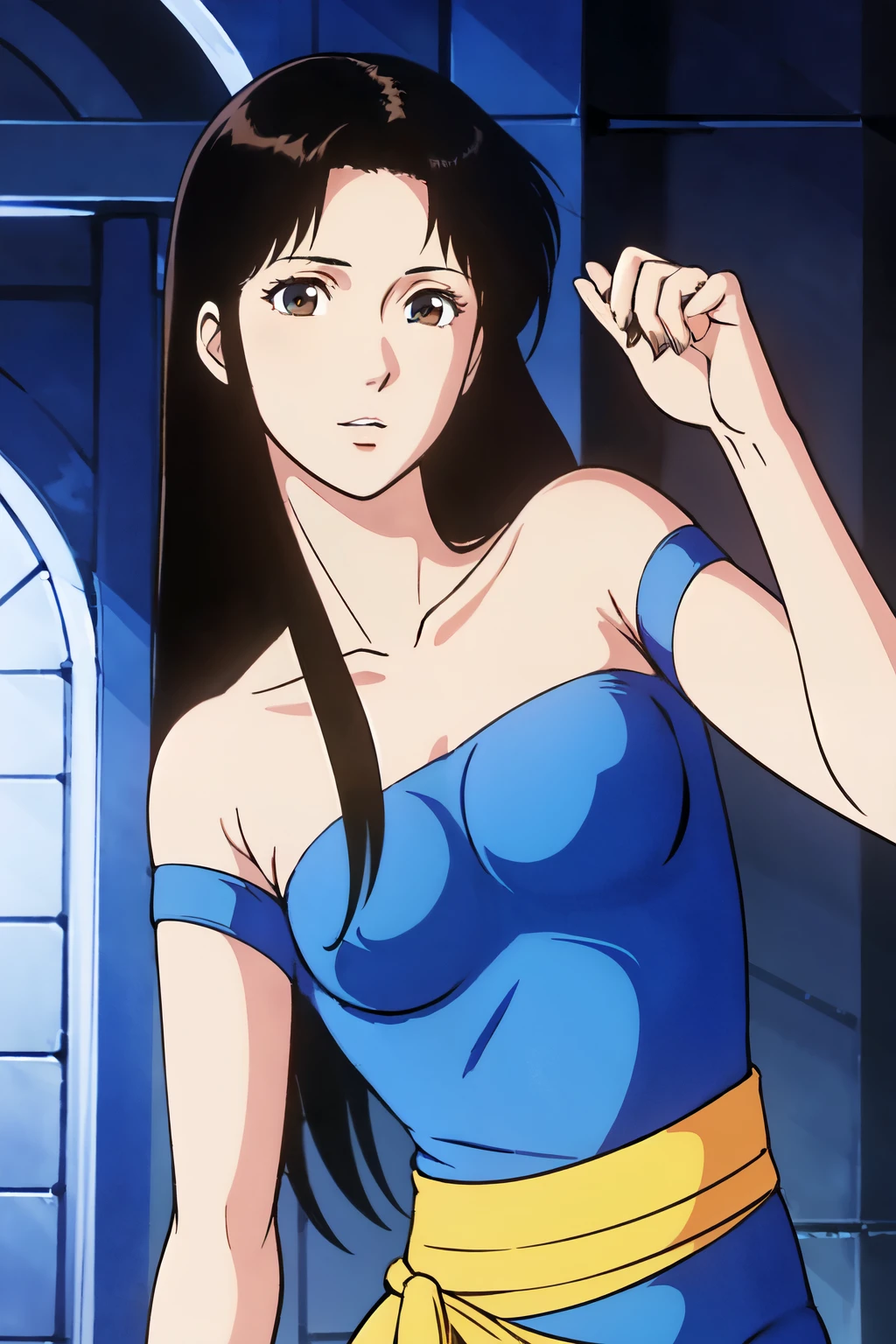 (photorealistic: 1 . 8) , 非realisticな_ engine , pictures , realistic_skin_texture , wallpaper , 1 boy , Hayato Kasukabe , the face of Japan , (ultra detailed face) , 8k , Trending on ArtStation , very detailed , Highest Quality , Super Detail , realistic , Hitomi Kito , 1 girl on break day , beautiful girl , long black hair , beautifully detailed eyes , beautifully detailed lips , eyelashes , beautiful eyes on my stomach , beautiful brown eyes , detailed face , beautiful face above the castle gate , beautiful face above the castle gate , BLUE , Wearing blue the shoulder , with a light yellow sash hanging around the waist , bright color , high resolution , studio lighting , sharp concentration in clothes , Acting towards the audience , Position yourself facing the audience .