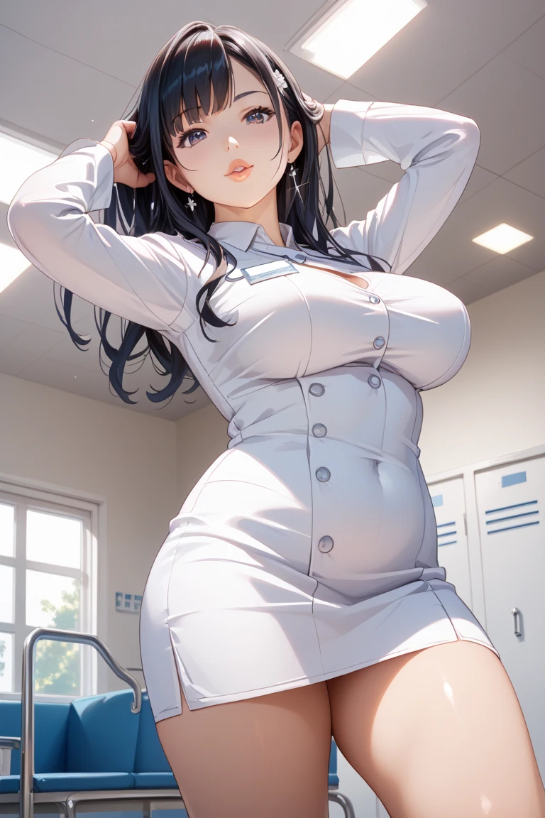 Busty anime girl posing in the medical room, (nurses uniform, beautidful eyes，Meticulous details), seductive anime girls, smooth anime cg art, oppai, Anime cute art style, Girl in nurse's uniform, [ 4K digital art ]!!, thicc, Cute anime waifu wearing beautiful nurse uniform, (SFW) work insurance, fluffy chest, Kitagawa Ocean Fan Art, attractive anime girls，????????? exposed，Raised sexy，lace underwear big breasts。blacksilk