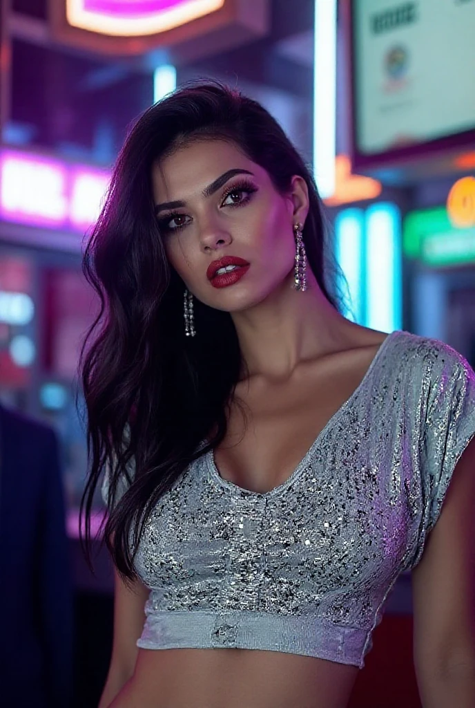 masterpiece, highest quality, (solo focus), (perfect face:1.1), (high detail:1.1), (hyper detailed eyes), 1 young sensual ultra hot Girl , (pale skin), long white hair, ethereal eyes, (light eyebrows), solo, long hair, JTiago Azevedo, moon, night, white luxury transparent overall suit, no bra, no pants, pouty lips, facing front , frontal view to camera , satisfied smirk expression, city alley, detailed background, art by artgerm, cinematic lighting, neon lighting , fashion, modern design sexy seductive sensual Cyberpunk style