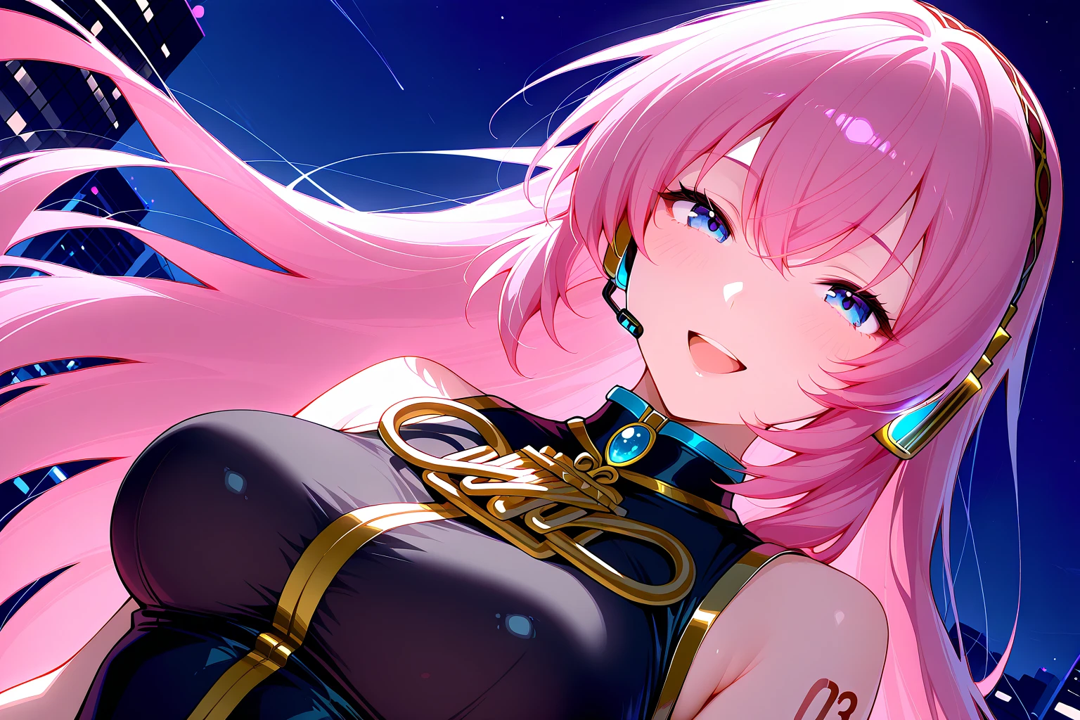 "At midnight, several retailers including Bill's, Sears, and retailers opened their doors for the first time on Black Friday, creating a bustling and exciting atmosphere. The scene features a masterpiece of ultra-detailed craftsmanship, showcasing the best quality and illumination. The focal point is a young girl with vibrant pink hair, embodying a unique and stylish look. Her striking appearance resembles Kai'Sa, a popular character with a confident and fierce attitude. The overall ambiance is enhanced by the mesmerizing backdrop of twilight, with watercolor-like clouds and gentle drops of water adding depth to the scene."