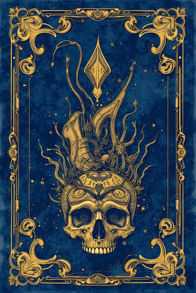 ((Art Nouveau Style)); ((Flaming Skull with Bright blue flames:1.1)); rattlesnake; whiskey bottle; cigarette; smoke; symmetrical with thick lines, Fibonacci, golden ratio, 3D metal structure tessellation, neural graphic, neurons, color, love, passion, incredibly detailed, 8k, masterpiece, artstation, surreal