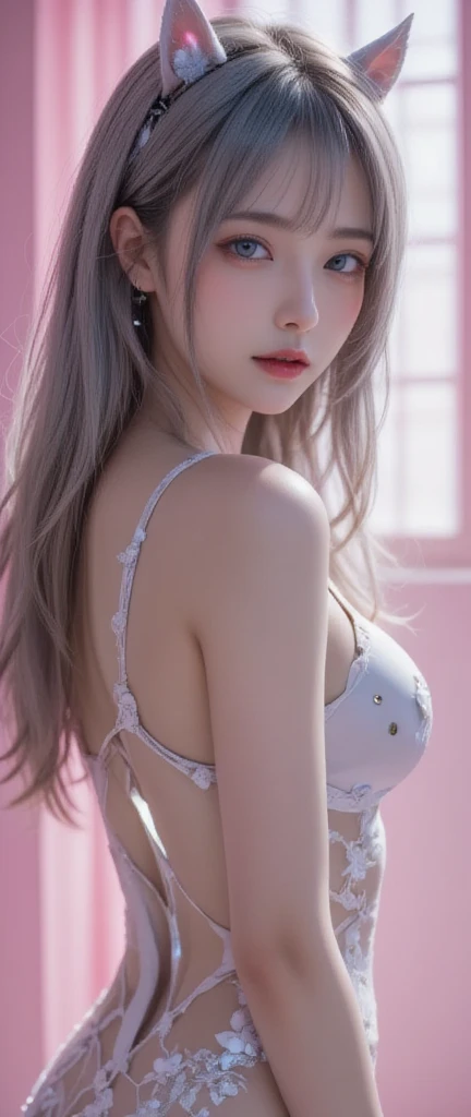 (NUDE, nipple, pussy), (((Very elegant and beautiful, Perfect detail, Very detailed))), whole body, Most detailed, Written boundary depth, 美しく詳細なwhole body, Thin legs, 30 years old, Gray and silver hair, Beautiful detailed hair, Perfect Face, Expressionless, Beautiful, detailed, deep eyes, Pale skin, Very delicate and beautiful, masterpiece, (((Highest quality, Very beautiful 8K CG wallpaper))), (((Trendy hairstyles))), 