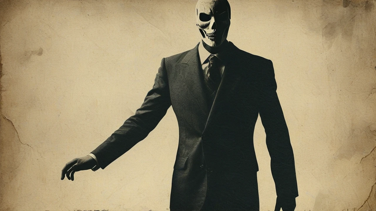 Skeleton in suit and tie illustration