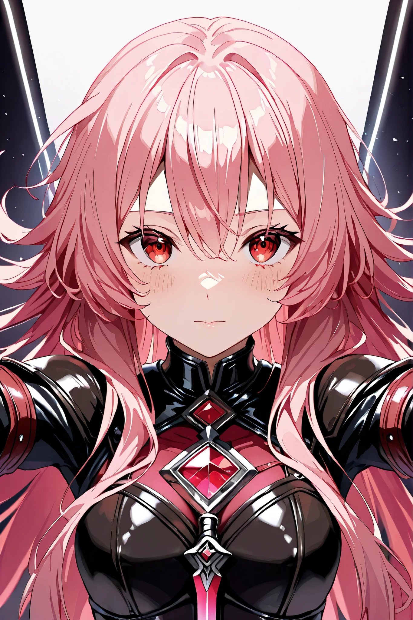 Anime, Girl, (((1girl))), (((Waifu, Yuno Gasai Waifu))), (((Vivid Pink Hair, Long Hair))), ((Red Eyes, Detailed Eyes, Symmetrical Eyes)), (Detailed Body, Detailed Face), Slim Face, Idol Pose, [Adventurer Gear, Leather Armor, Dagger], (masterpiece:1.2), (best quality:1.2), (very aesthetic:1.2), (absurdres:1.2), (detailed background), newest, intricate details,