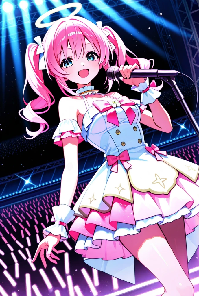 Rin Kagamine, Vocaloid, virtual singer, White dress, pink ruffles, pastel colours
