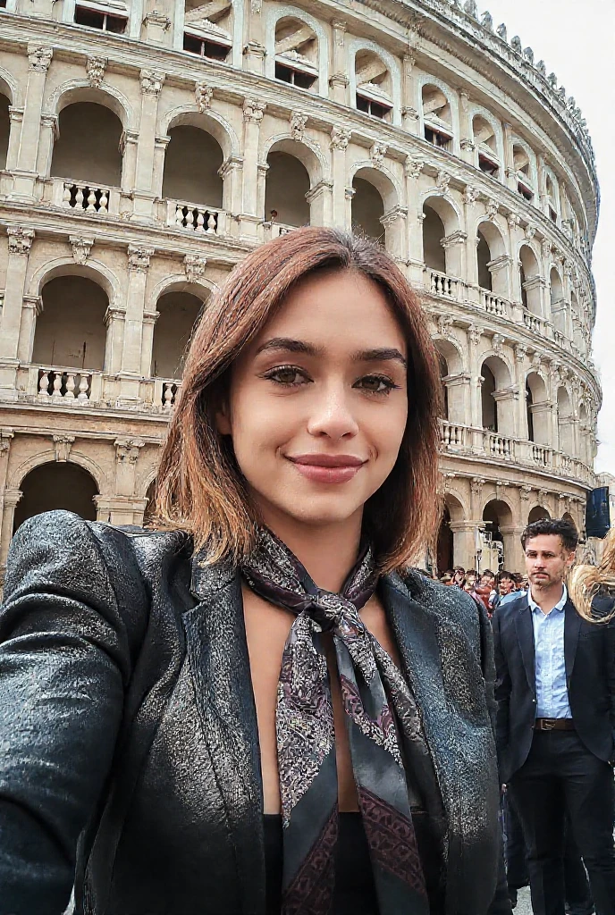 <lora:4sh13y_20XL-final:1.1>,a professional photograph of beautiful (4sh13y:1.1) woman,as a beautiful tour guide,wearing a (russet brown) dress,holding a clipboard,standing in front of the Colliseum in Rome,sunny sky with few clouds,tourist crowds in background,perfect hair,(mahogany red)lipstick,makeup and mascara,(upper body),(medium closeup shot),travel magazine photoshoot,as seen in Conde Nast,sharp focus,detailed eyes,(highly detailed),(HDR),(8k wallpaper),colorful,vivid color,intricately detailed,high contrast,highres,absurdres,hyper realistic,8K UHD DSLR,Fujifilm XT3,majestic,taken with (Canon EOS 1Ds camera),,extremely intricate,dramatic,(looking at viewer),4k textures,elegant,hyperdetailed,