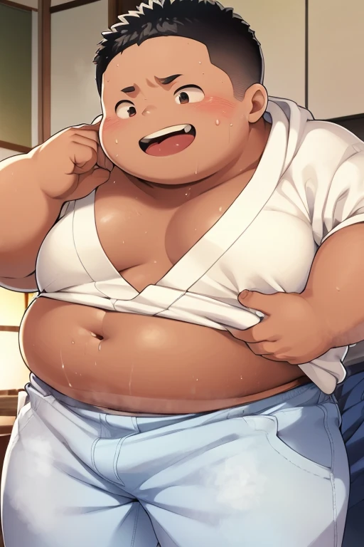 beautiful, Chubby, (Very short hair),Chunky face, (mischief) (high school student),((young)), (Both have), (boyish), (good looking), thick, (Shota), Overweight, (Thick), (Nipples), (cute), (Little brat), (mischief brat), (belly button), (Chubbyした体), Big Belly, (Sweaty body), (Smelly body),