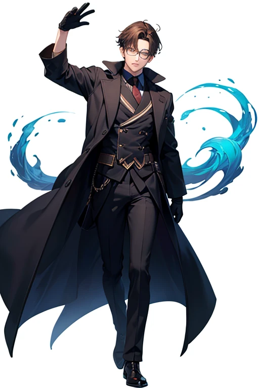 Anime, one in a suit, single character full body, ((wearing a long coat)), 2 B, 2B, Danganronpa on broken digital art, fine details. Girl Front, full body single character, tall anime man with blue eyes, in the style of Cytus and Deemo, warm tone: 1.4