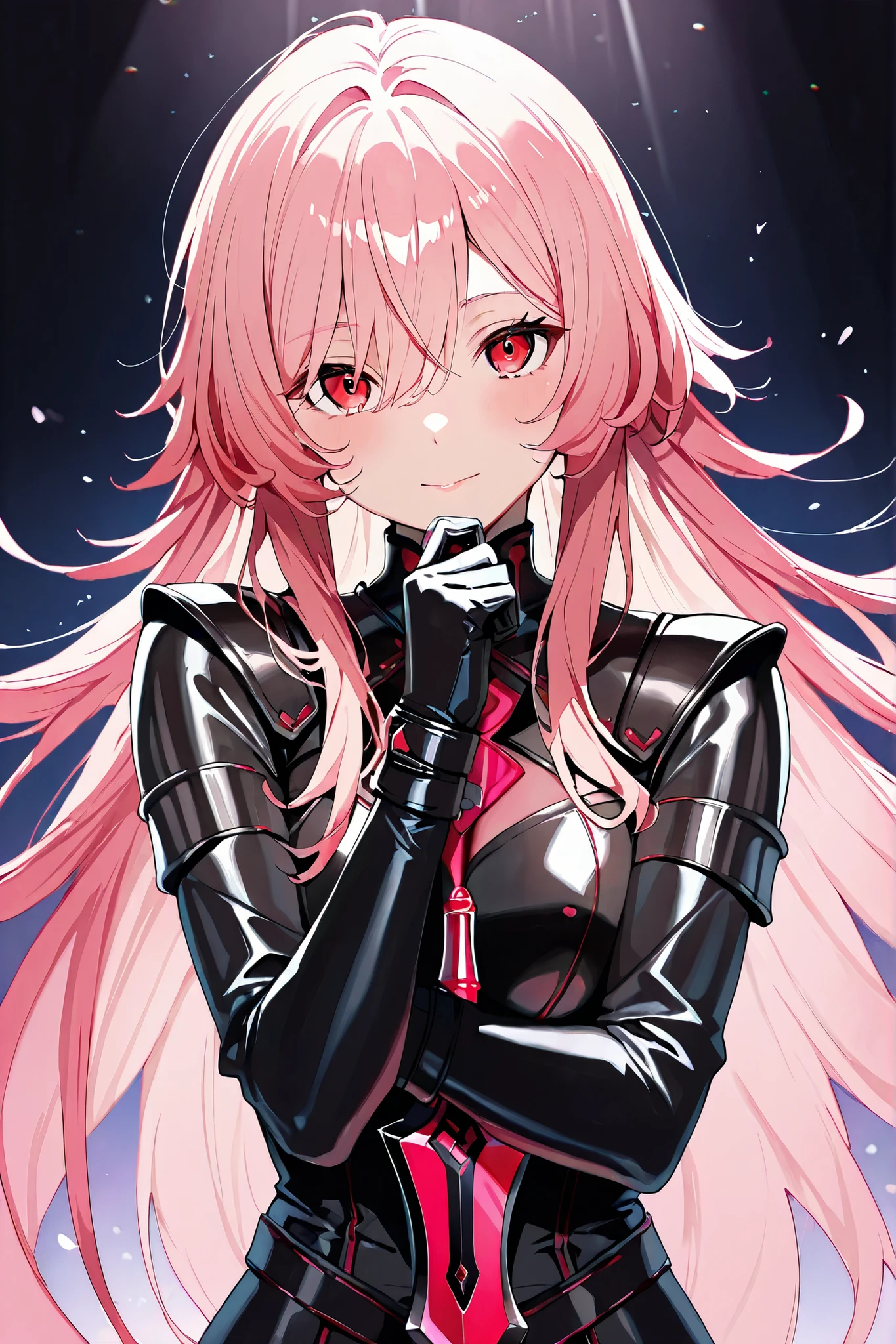 Anime, Girl, (((1girl))), (((Waifu, Yuno Gasai Waifu))), (((Vivid Pink Hair, Long Hair))), ((Red Eyes, Detailed Eyes, Symmetrical Eyes)), (Detailed Body, Detailed Face), Slim Face, Idol Pose, [Adventurer Gear, Black Leather Armor, Dagger], (masterpiece:1.2), (best quality:1.2), (very aesthetic:1.2), (absurdres:1.2), (detailed background), newest, intricate details,