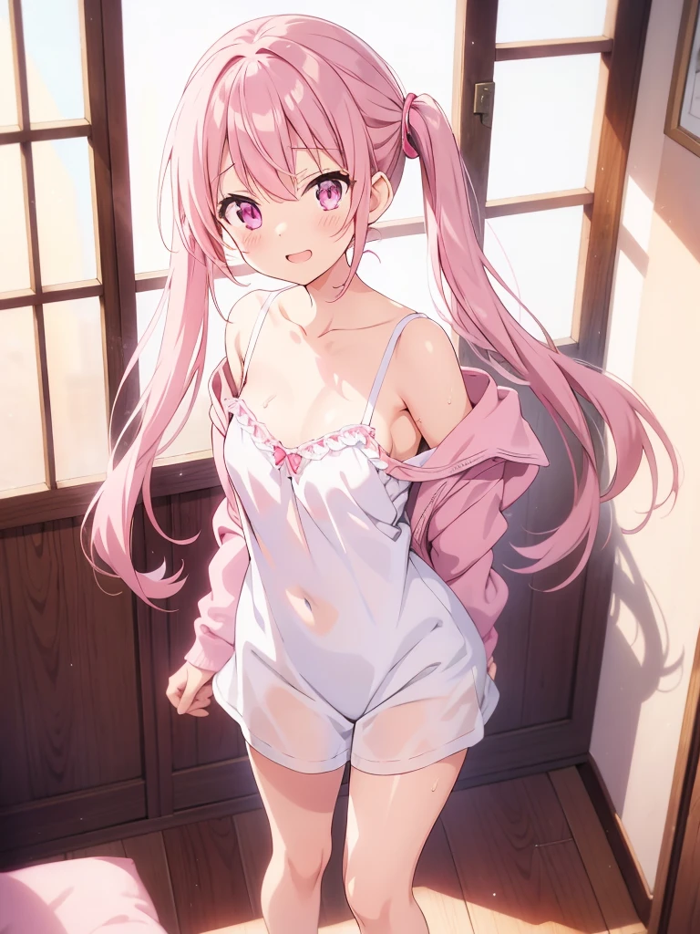 cute and sexy girl, pink hair, a bunny girl, ultra realistic, detailed lighting, anime, having, pink panties cameltoe