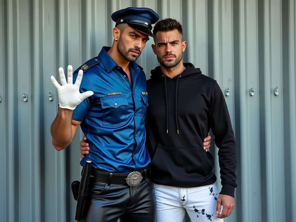 A handsome young Latino man, 19 years old, shirtless, military haircut, black hair, brown eyes, intense look, affiliated features, height 1.80, weight 50 kilos, aesthetic build, dressed in blue lycra pants, black riding boots, full body, bondage style, BDSM, is suffering strangulation, directly with a rope, on the neck, performed by another man, in an apartment