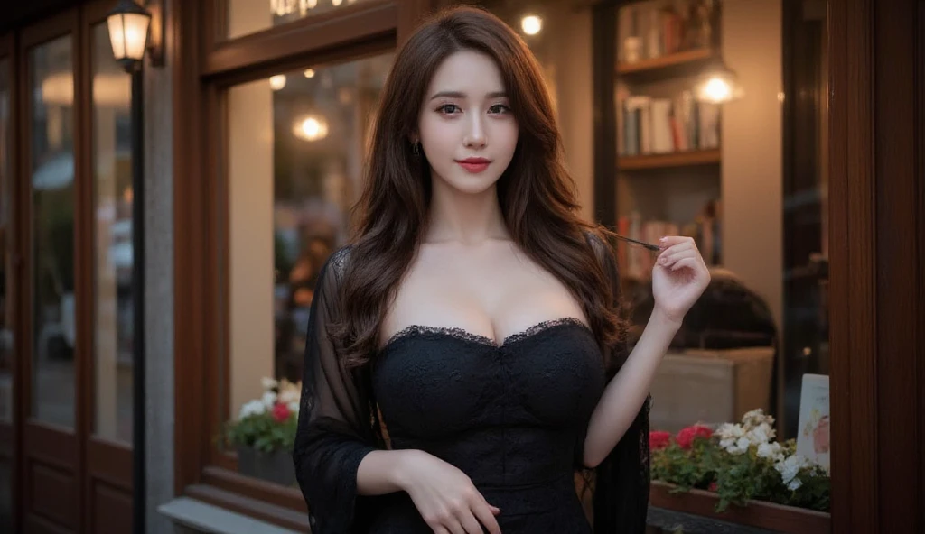 ((midnight, Need, 8K, tmasterpiece:1.3)), , Long legs, Focalors:1.2, Plump body,perfect figure beautiful woman:1.4,((Dark brown hair, huge tit:1.2 )), (low chest, tight-fitting,deep v big breasts,blackstockings,cleavage,shift dresses,Rose dress), ((red light district,Weathered place,Station street woman,aid,Help girls,Customs,geisha,Raised sexy,Whore,Whore,Lewdness,Prostitution,prostitution,Sexual services)), Highly detailed facial and skin texture, A detailed eye, Pink cheeks,二重まぶた,Daisies,wears glasses,crisp breasts,Smile with,Bigger breasts, Wavy hair,crisp breasts,Get wet,Sweat profusely,wearing a choker,Wear earrings,wears a watch,Redlip,Bulging chest,Full Tits,爆乳
