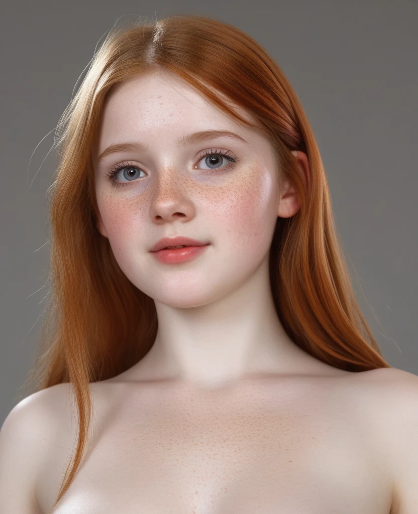 the most beautiful woman ever, this white redhead woman with freckled skin named Liv, ((( extremely pale bright, bright skin ))), ((( short orange hair arranged in a top bun with bangs ))), lovely, beautiful naked butt, freckles, perfect realistic female naked round ass, perfect naked snub ass, white background, ((( very intense bright lighting directly in her entire body, making her skin look paler ))), ((( rose, pinkish skin ))), ((( curvy female body ))), ((( very clean pale skin ))), ((( fully naked ))), ((( fully freckled ))), ((( freckles all over her body ))), ((( glowing sapphire eyes ))), ((( tiny mouth )))