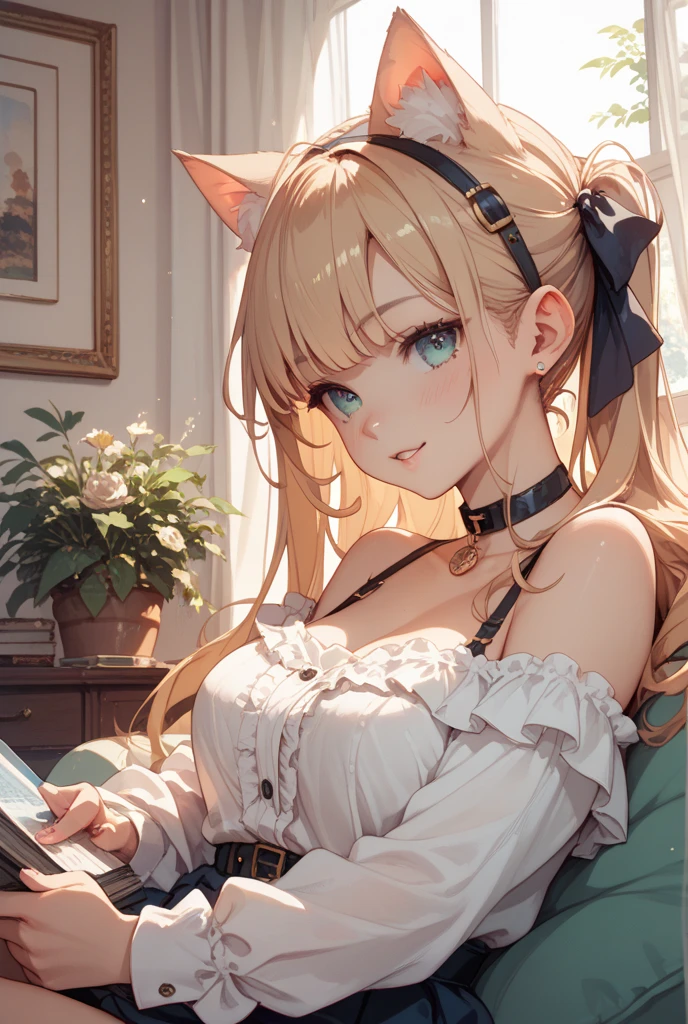 best quality, cute cat ears girl, Cute fantasy world lightly dressed, fantasy world, smooth skin,