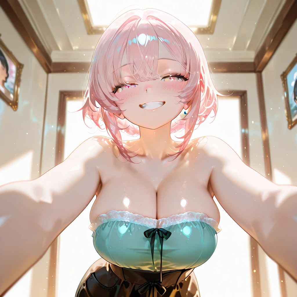 1girl, cute, pastel pink hair, (pastel rainbow eye:0.9) (colorful:0.7) succubus, (masterpiece, best quality, volumetric lighting, dynamic pose, detailed face) (perfect details) (perfect eyes) ultra detailed, perfect composition, BREAK, hires, 8k, HD, (female focus:1.4),