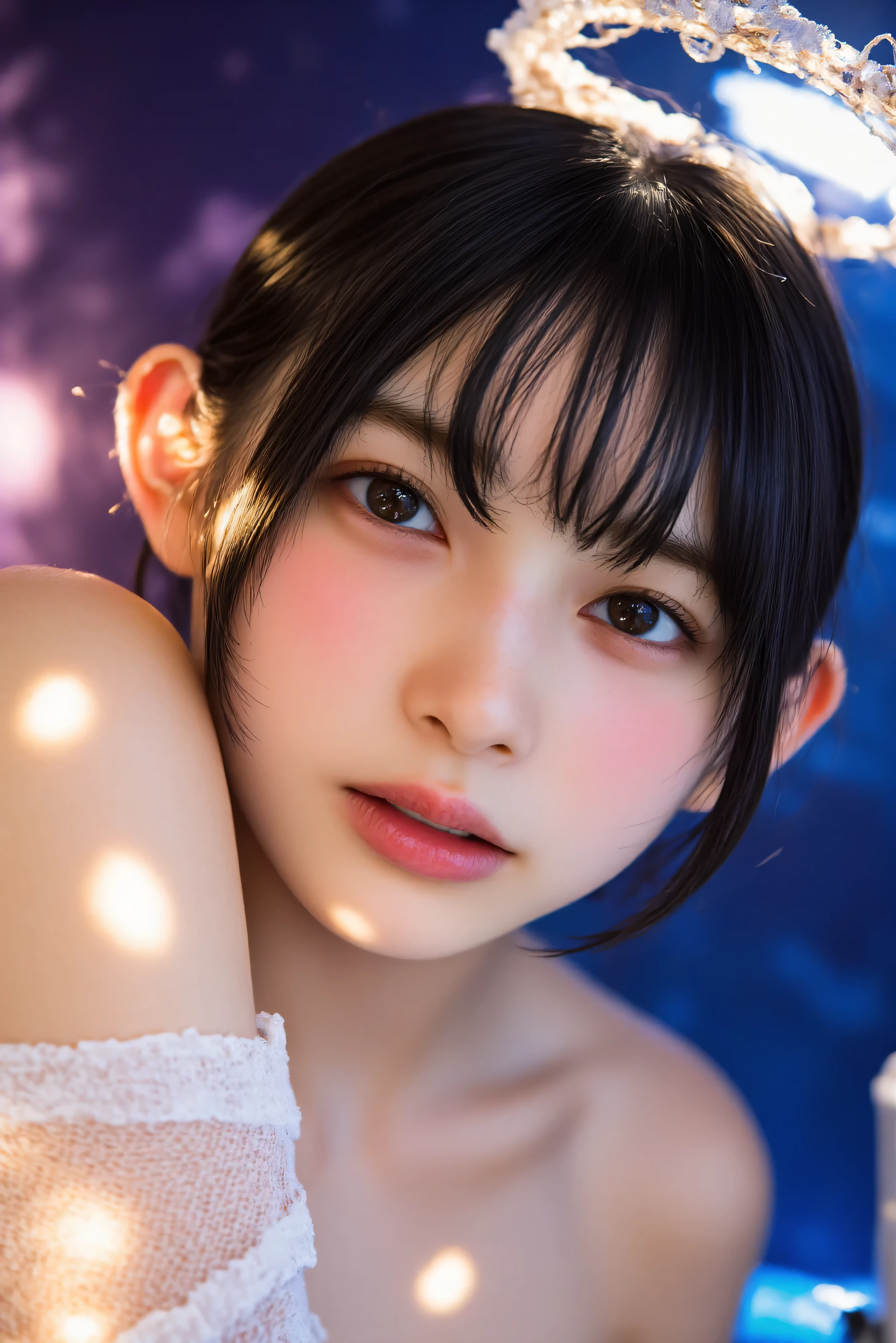 (Browsing Caution:1,4),Mix 4, (8k, RAWphotograph, Highest quality, Tabletop: 1.45), (Realistic, Realistic: 1.37), With a girl, cute, bed,illumination, night, プロのillumination, photographn mapping, Radio City, Physically Based Rendering, Gradient Brunette, 高品質のphotograph, High resolution, 1080P, (Beautiful face), (Detailed facial depiction), (Detailed description of the hand), (Delicate CG), Extreme light and shadow, Rich details, (Detailed facial features), (Highest quality), (Fine Eyes), Look in front of you,Beautiful woman, Highly detailed face, Highly detailed lips, Fine Eyes, double eyelid,  超High resolution, (Faithfulness: 1.4), photograph, 1 girl, [(sad)],  , Thin limbs, sunlight, movie, Cool pose, I Cup, Highest qualityな完璧なボディ, photographのような, (1 girl: 1.3), Perfect balance, (Huge, Perfect breasts, Areola),(Realistic, Photorealistic:1.37),One Girl, Cowboy Shot,Professional Lighting, Photon Mapping, Radio City, RAWphotograph、(Photorealistic:1.4)、Octane Rendering、Complex 3D rendering with ultra-detail, Studio Soft Light, Rim Light, Vivid details, Super Detail, Realistic skin texture, Detailed aspect, Beautiful details in the eyes, Highly detailed CG Unity 16k wallpaper, compensate, (Detailed Background:1.2),Highest quality, 超A high resolution, Tabletop, One Girl, 20-year-old, , cute顔,((Light on face:1.2)),((movie照明:1.2)),(Photorealism:1.4),((30 piercings in left ear)),((necklace)),((A woman who always smiles)),((nightのプールサイド:1.4)),((Lighting on face:1.1)),((Close-up of face:1.2)),((Delicately depicting the face:1.2)),((Multicolor hair color:1.4))(Pixie Cut:1.5),(((Fully nude))),(((nsfw)))