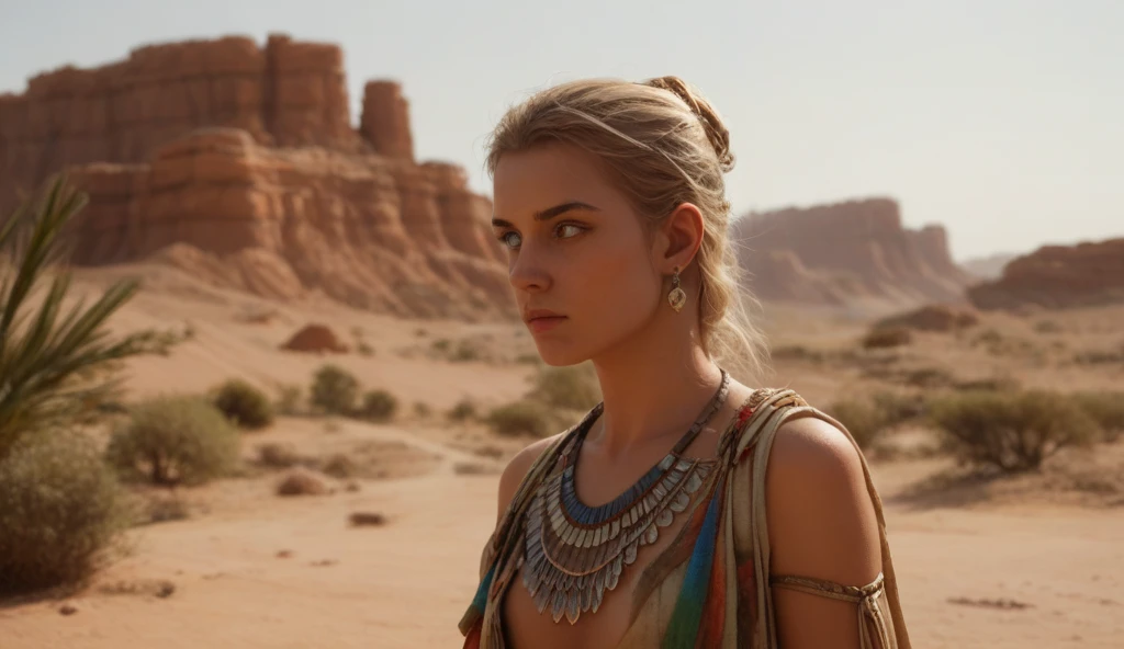 Crazy Max style photo of young woman, Blonde braids, mecha armor, Drive a dune buggy, Desert beach, dust cloud, Abstract beauty, near-perfect, Pure form, intricately details, mushroom cloud, Winner of the Cinematography of the Year, the world on fire, Military photography of post-apocalyptic hellish landscapes, Photography epic of the year, Flames on the horizon, epic cinematic shot, Pure form, intricately details, 8K post-production, high resolution, Super detail, trending on artstationh, Sharp focus, Studio photos, intricately details, Very detailed, by Greg Rutkowski, 8