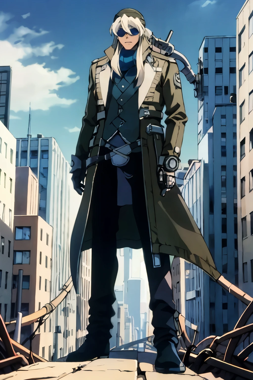 masterpiece, Highest Quality, male, city, town,
eatman, long hair,steampunk background