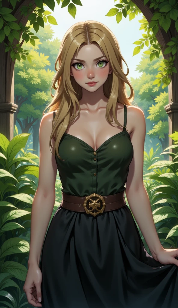 beautiful women With Blonde Hair, Big Eyes, Adorable Features, Natural Hourglass Figure, Wearing Pigtails, Fair Skin, And A Low-Cut/Tight Top With A Mini Skirt, Resembling The Beauty Of Alphonse Mucha's Artwork And Impressionist Paintings By Artists Like Konstantin Razumov And Pierre-Auguste Renoir. The Portrait Is Detailed And Textured, Reminiscent Of Claude Monet's Style.