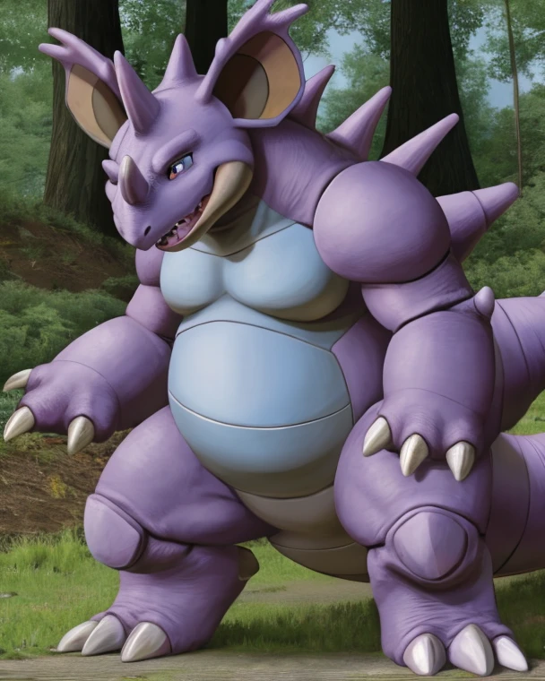 Pokemon nidoking, fat white belly, huge biceps, swollen soles,
