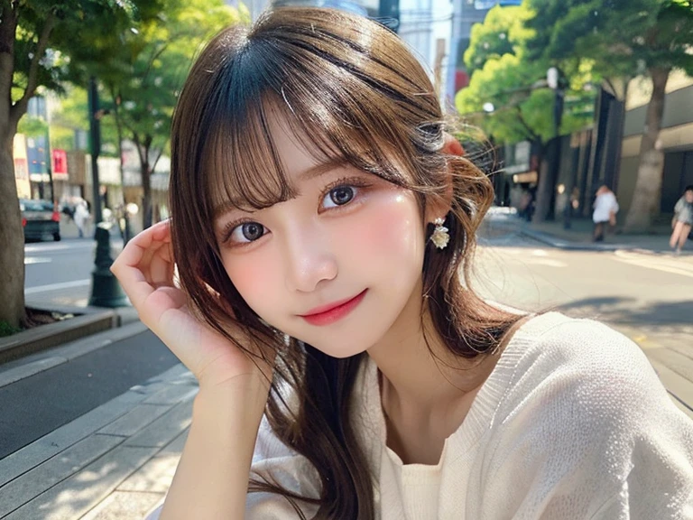 (Dynamic Angle:1.3),Extreme close up,((the wind is strong)),映画ofハイライト,1人of女of子,Upper Body,dancing,View your viewers, ((On the beach, alone)), jewelry, blank eyes,brooch, 茶hair,( 長いhair:1.2),floating hairlong_sleeve, ribbon, Jacket, dress, gem, hair_ribbon,null, depth_of_Field, a close view of flying petal,smile,wince