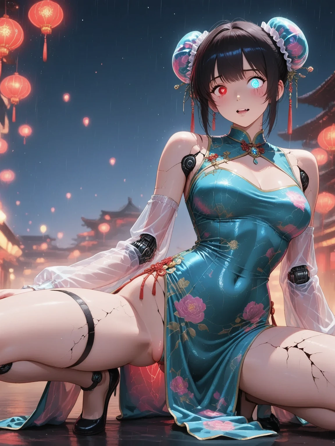 (Best Quality), ((Masterpiece), (Details: 1.4), 3D, Beautiful Cyberpunk Woman, HDR (High Dynamic Range), Ray Tracing, NVIDIA RTX, Super Resolution, Unreal 5, Subsurface Scattering, PBR Texture, Post Processing, Anisotropic Filtering, Depth of Field, Maximum Acutance and Acutance, Multilayer Textures, Albedo and Highlight Maps, Surface Shading, Accurate Simulation of Light-Material Interaction, Perfect Proportions, Octane Rendering, Dichroic Light, Large Aperture, Low ISO, White Balance, Rule of Threes, 8K RAW, Pink Puffiness, NSFW, (Kpop Idol), (2 Girls Licking Each Other's Breasts), (Crowd Watching), Hand Touching Breasts, Kneeling, Posture, Exposed, Seductive, Sexy, Poor, Movie, Tears, Teardrops, (Torn Clothes: 1.9), (Clear Wet Clothes: 1.8), (Perspective Section: 1.8), Charming Leg Temptation, Drooling, Bare Shoulders, Real Rain, Wet Hair,.. Wet transparent pajamas, wet torn panties, breasts coming out, sweaty skin, blushing, (cum in face:1.4), (cum in tits:1.8), (in crowded places), (he's wet)