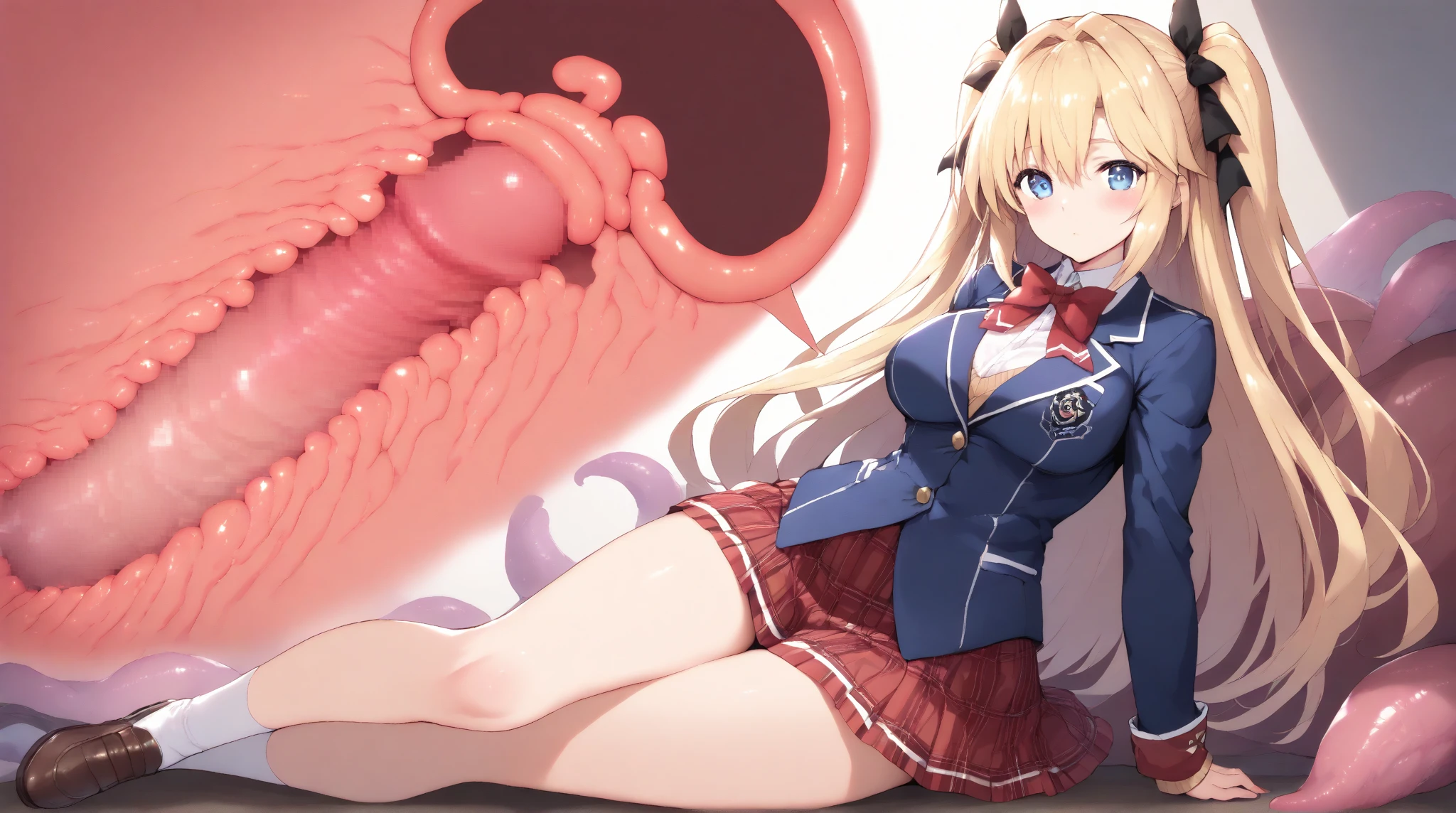 Highest quality、Best image quality、masterpiece、High Contrast、elegant、Erotic expressions、high school girl、blonde、Bob cut braids、uniform、(Brown blazer)、Ribbon tie、(緑とグレーのチェック柄skirt)、(black tights)、Cinema Lighting、Fine shading、cute、Truly unbelievably cute absurd、outside、outside苑、, blush, wariza, Spread your legs,orgasm,blush, Sweat,White panties、Squat、Look at this、skirt、、Attacked by tentacles、Tentacles wrap around my legs、Tentacles in the crotch、Captured by tentacles、cry、shout、Ecstasy face、skirtの中の触手、Do not run away、Lying down、Torn clothes、skirtの下からスパッツが見えます、Spread your legs、Disheveled clothing、skirtをめくった、