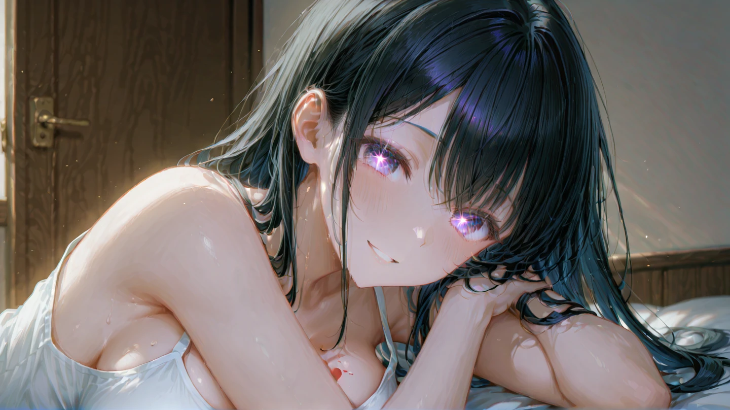 (8k, Ultra-high resolution, The best masterpiece, best quality:1.2), Very detailed, portrait, Half Body, side, focus on eyes, HD RAW photos, career arrest, High quality and beautiful, 超高清 8k 影像照片, confess, Professional photography, (actual, actual相片: 1.37), Very detailed的美麗女孩, Super delicate face shape, Contoured eyes, (Very detailed eyes), Delicate skin, (HD Skin:1.2), Neatly contoured fingers, (20:1.2), Twenty generations, cute girl, young beautiful mother, solo, Ai Hoshino, Hoshino Ai, Permanent, (Wearing home clothes), Vibrant look, (Layperson, Living room), Dynamic dark purple long hair, shiny purple eyes, (Star-shaped pupil:1.5), one hand raised, Sensual, Exuding motherly love, perfect anatomy, Detailed background, HD Background, Volumetric lighting, actual, stunning details, 8k Ultra HD, high quality, CG unity, C4D Rendering, 3D Rendering, Octane Rendering,