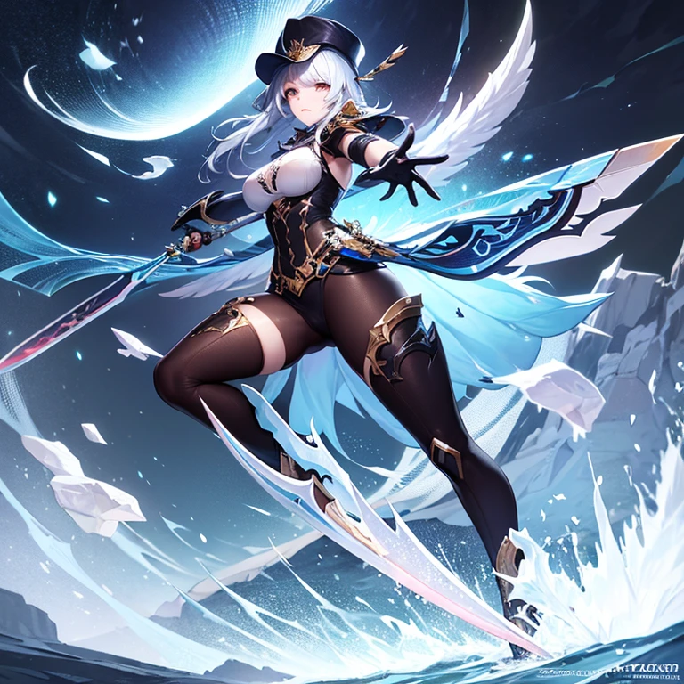 ((ganyu \(genshin impact\))))((masterpiece、8L、WAR Photo、highest quality、Realistic painting style、Cinematic Lighting、Backlight)) medium breasts、Great cleavage,A little bit of side boob is visible、Neck length laser tights、One Girl, alone,Long legs、Thin legs、Perfect Style、Long Hair, Blue Hair, Purple eyes,horn、Neck bell, Black 80 denier pantyhose, Removable sleeves, Black gloves, Pelvic Curtain、Dynamic pose, Has a bow weapon, Starry Sky、Night scene, (Particles of light: 1.1), Thick Fog、Crystal AI,detailed face, detailed eyes, detailed hands, full body, full body,colorfull