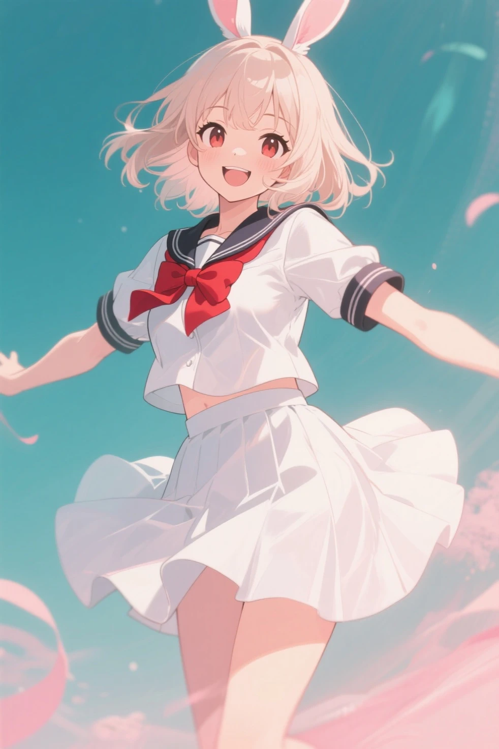 score_9, score_8_superior, score_7_superior, score_6_superior, sauce_anime, evaluation_Safety, masterpiece, Highest quality, White haired cat ear girl, Straight, Viewer Perspective, Reaching out, Adorable, Sailor suit, cowboy shot