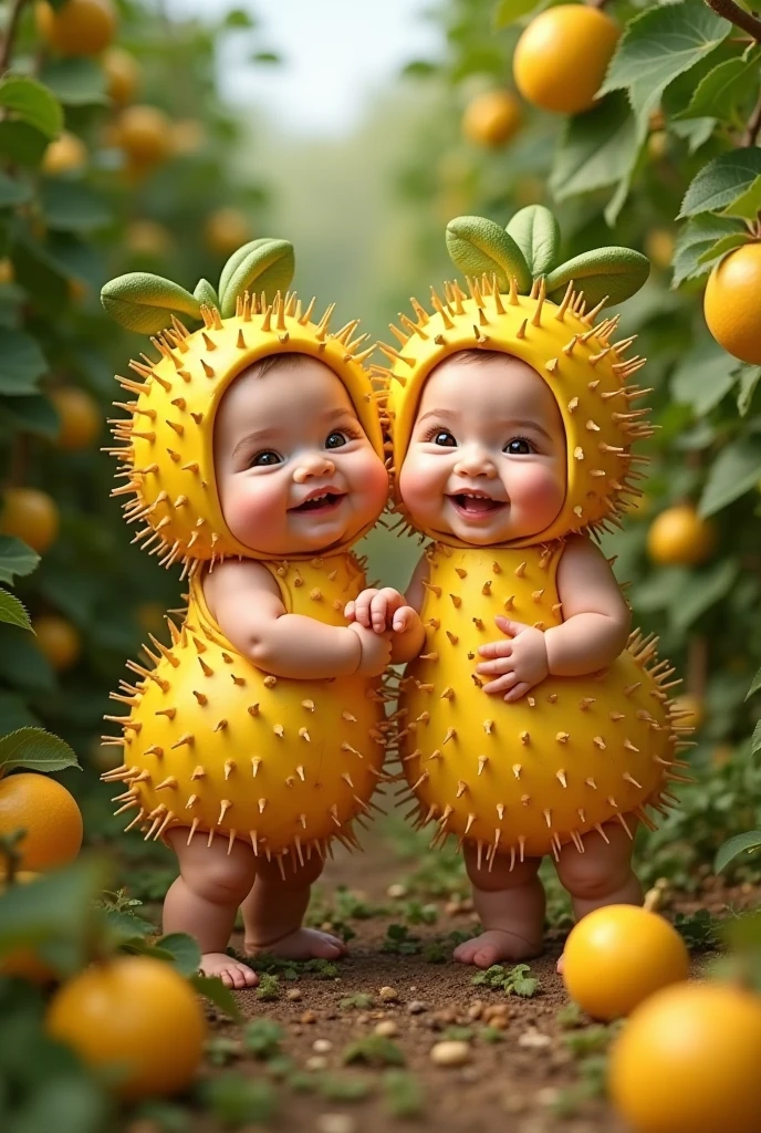four babies in matching outfits holding up durian fruits in a row, inspired by Anne Geddes, by Anne Geddes, 🤬 🤮 💕 🎀, trending ,, cute and funny, lovely and cute, cute and lovely, young and cute, photo render, in a row, human babies, very cute and childlike, adorable appearance!!!