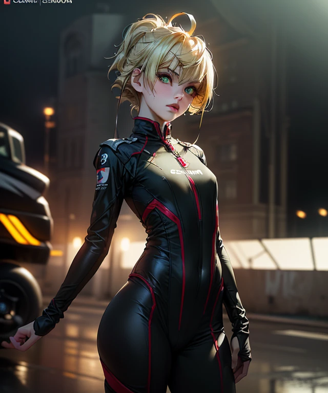 high detail, Full body, wearing (tight shirt:1.2), beautiful detailed face, hazel eyes, (attractive fitness woman:1.3), (seductive:1.1), (blushing:1.1), hourglass body shape, complete shiny aerobic black and red latex bodysuit, big round breasts