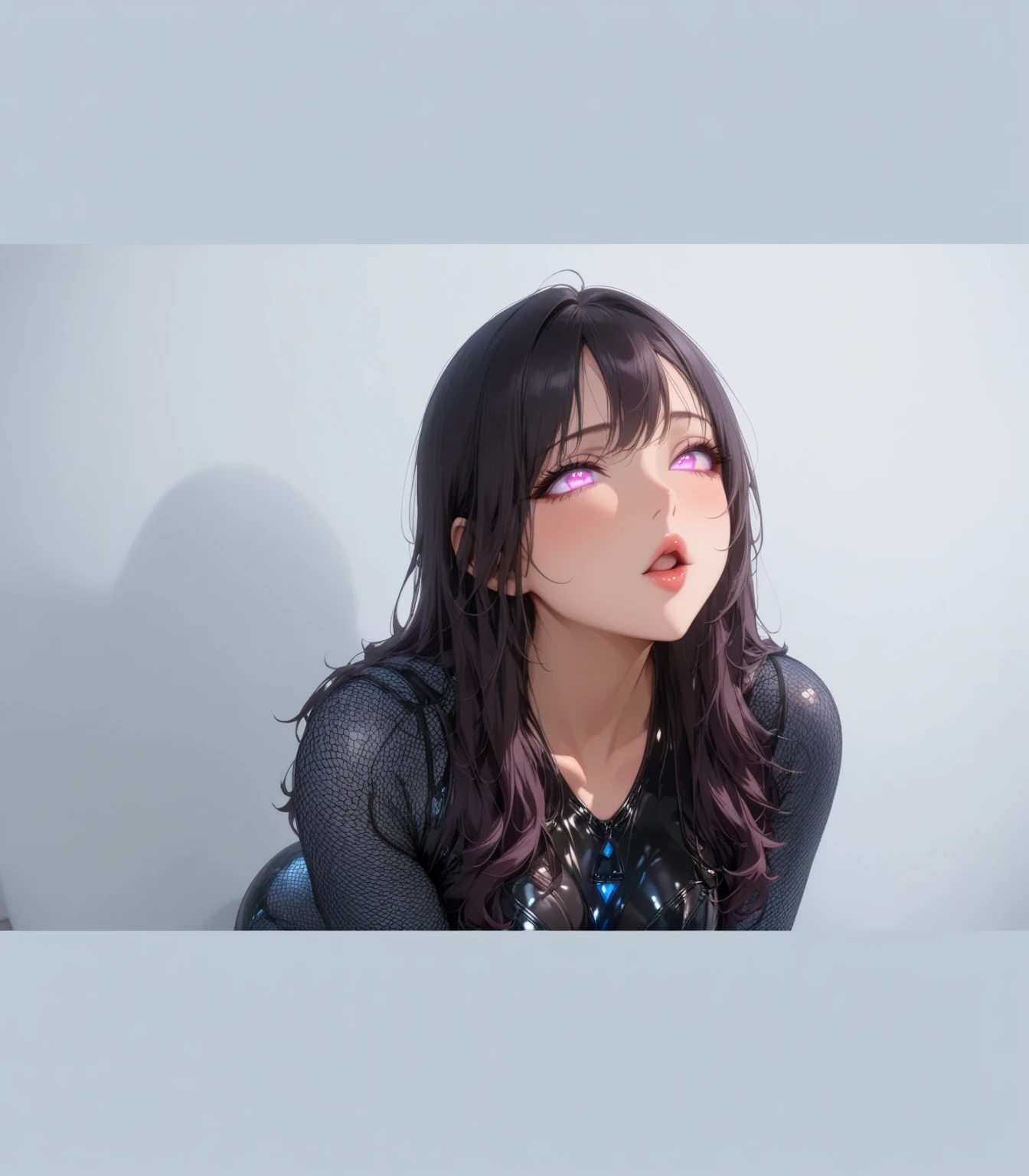 1beautiful girl、A warrior、Beautiful fece、masterpiece、top-quality、hight resolution、From above、(((only face、Open mouth, Show the inside of the mouth、Show your throat through your open mouth)))、Tongue out, long tongue、Stick out the tongue、akanbe, big eye、kawaii eyes、purple glowing eyes、Long bangs、Pink Long Hair、Front view, ((Close-up of the mouth、Focus on the mouth))、Raise your mouth、sharp outline、Raise your mouth、Raise your tongue、teak、lip stick、Colossal tits、