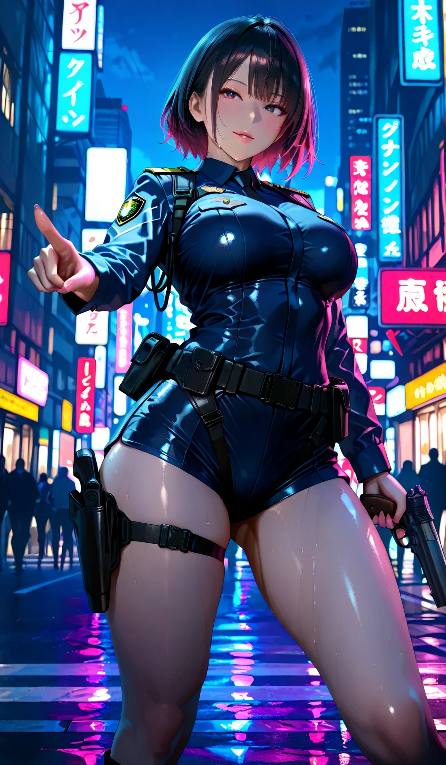 (8K ,Ultra-detailed,Super real photos,Best masterpiece,Nature,perfect work of art,perfect female body),two women,Sister and sister, sisters,rainbow hair,perfect face,(huge tits),neighbor wife,woman hairstyle,elegant wife,At the police station,Exquisite and ,wearing police officer uniform,police uniform,super short thong,穿着低胸露肩police uniform,T-shaped small,huge big,naked leg,full body shot,elastic muscles,raised raised raised,Obscenity exposed