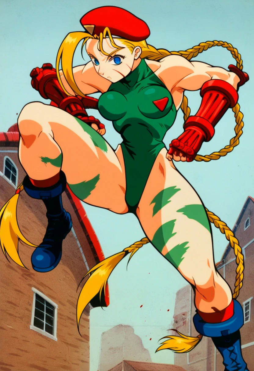1 girl,Blushing,surprised, crouching, ((((female giant))),Giantess art, Giantess, The girl is 50 meters tall,((Full body shot)), ((Cammy from street fighter)), ((Green leotard)), ((Tight clothrs)), ((cameltoe)), 1 anime girl, ((blonde hair)), standing in the middle of a modern miniature city, towering over buildings,(((Leaning forward))), ((looking to viewer)), ((front footage)), ((large breasts)), ((perfect legs)), ((thick thighs)), bending over modern miniature city,in the middle of a tiny miniature city, a girl taller than buildings, leaning over buildings, ((tiny people under her))