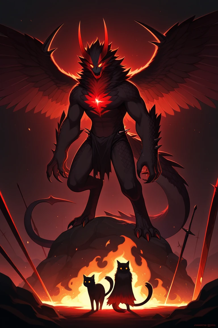 , (solo), angry muscular male anthro demonic hell bird, skimpy clothing, looking at viewer, detailed hell background, loincloth, masculine pose, abs, pecs, beak