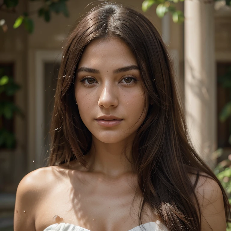 ((best quality)), ((masterpiece)), (detailed), perfect face epiCRealLife, (8k, highest quality, ultra detailed:1.37), analog style, model photography style, RAW, beautiful girl, mexican greek, brunette, wearing a translucent gown.